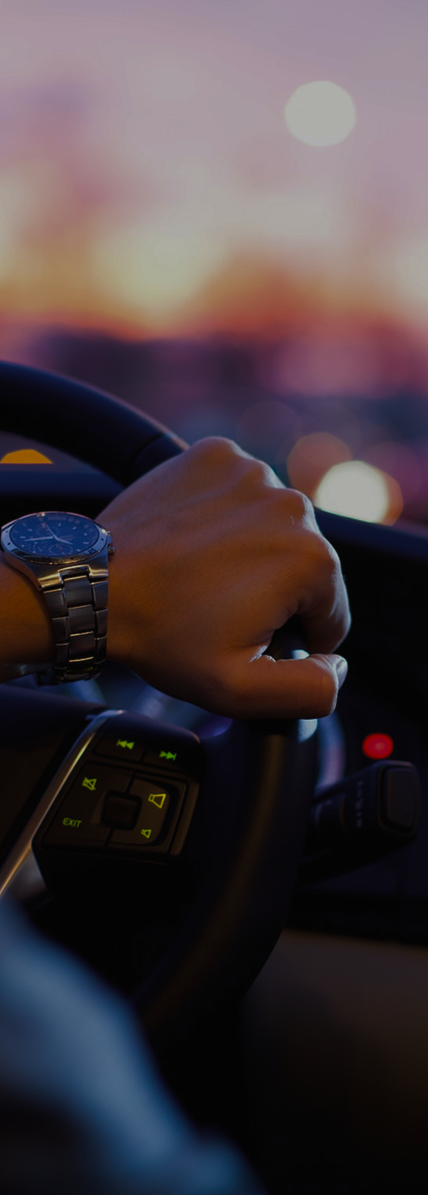 A professional driver behind the wheel